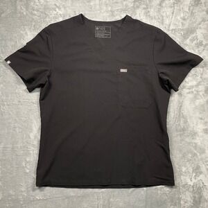 FIGS Leon Scrub Top Women Large Black V-Neck Short Sleeve Pocket M21SW1051